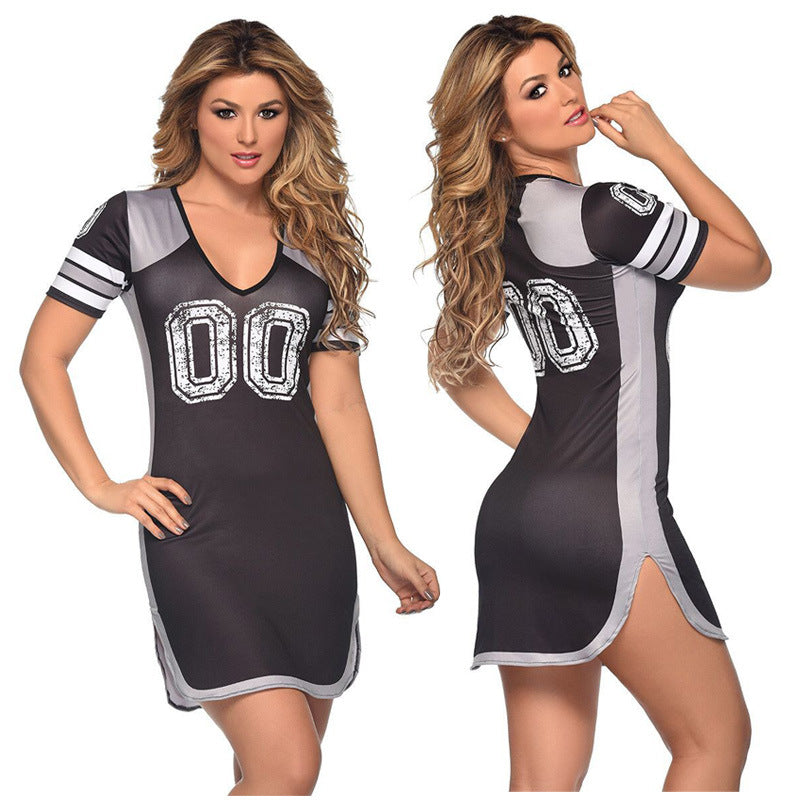 Women's sporty elastic shirt dress with V-neck and side slits Mune Fashion