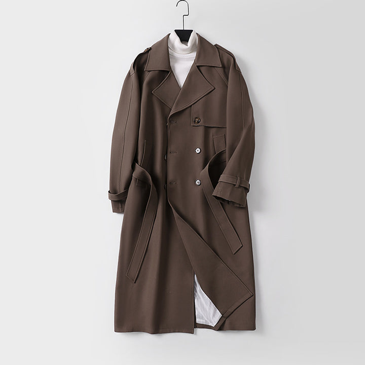 Women Double-Breasted Oversized Trench Coat with Wide Shawl Collar and Belt Mune Fashion