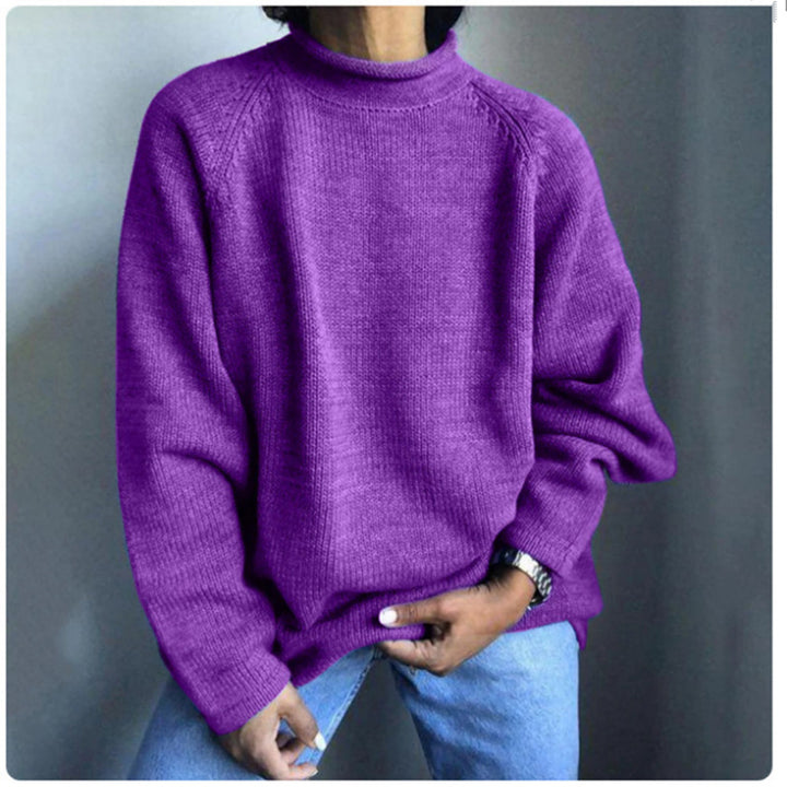 Women nan kastiger fine knit sweater with short standing collar and raglan sleeves Mune Fashion