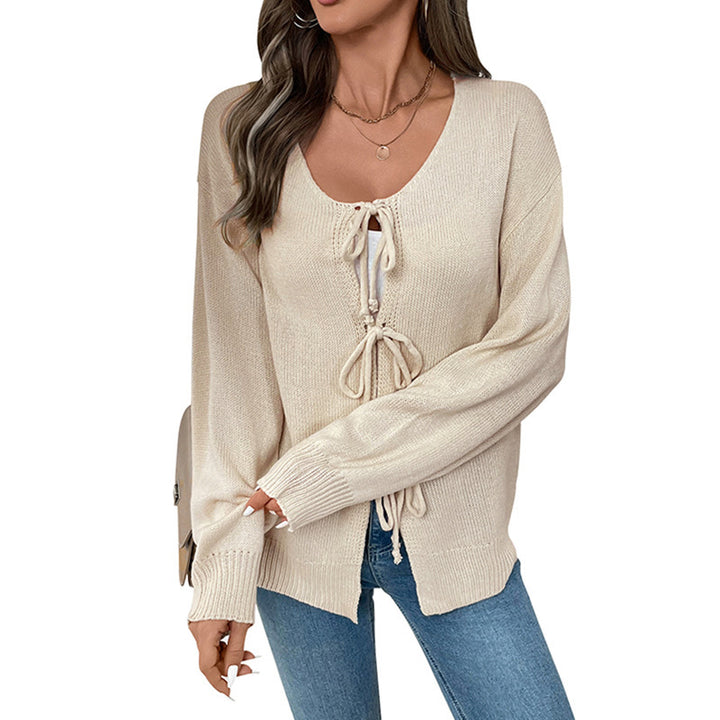 Women Playful Knit Sweater with Waist Drawstring Mune Fashion