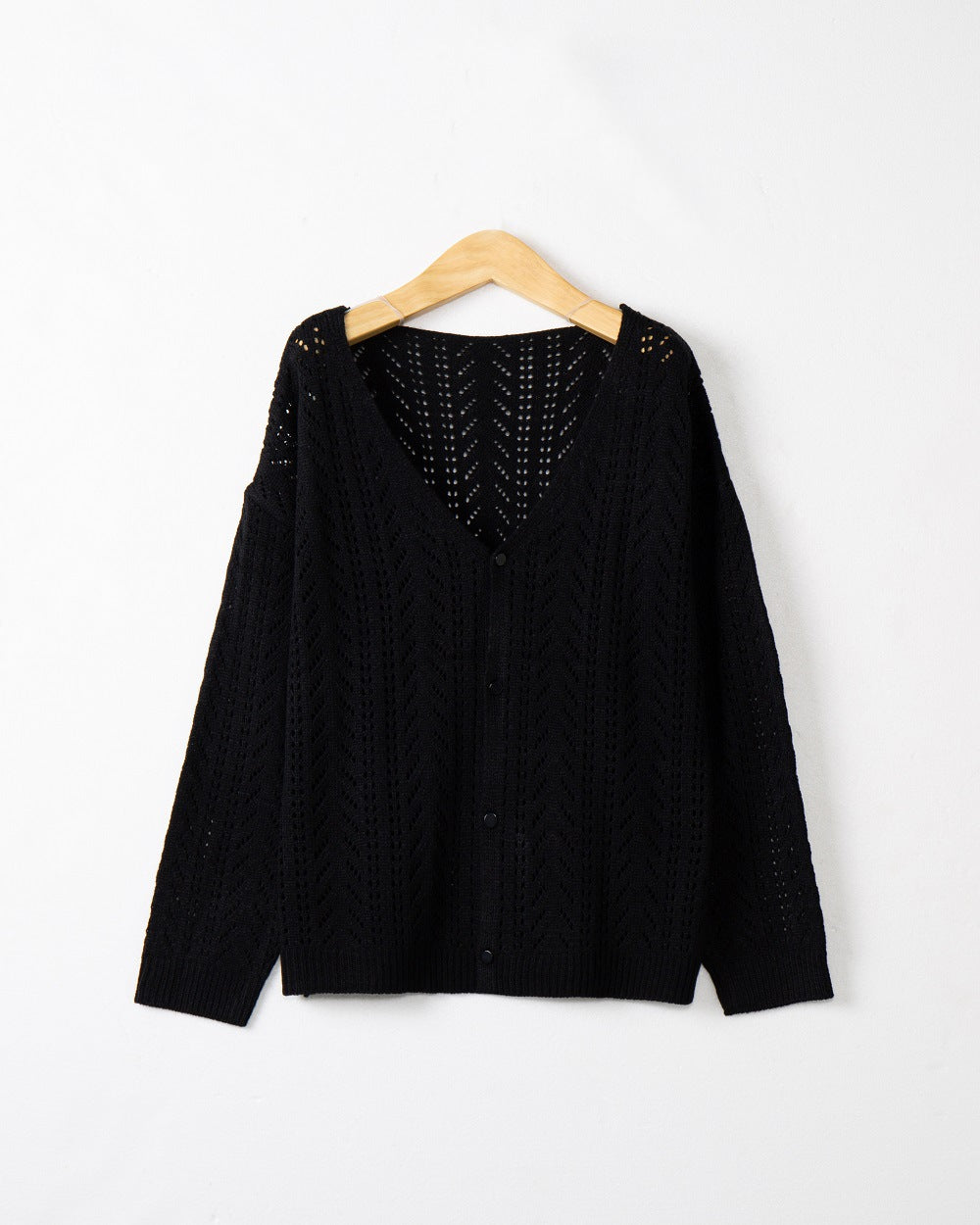 Women's Lightweight Lace Knit Cardigan with Deep V-Neck and Button Placket Mune Fashion