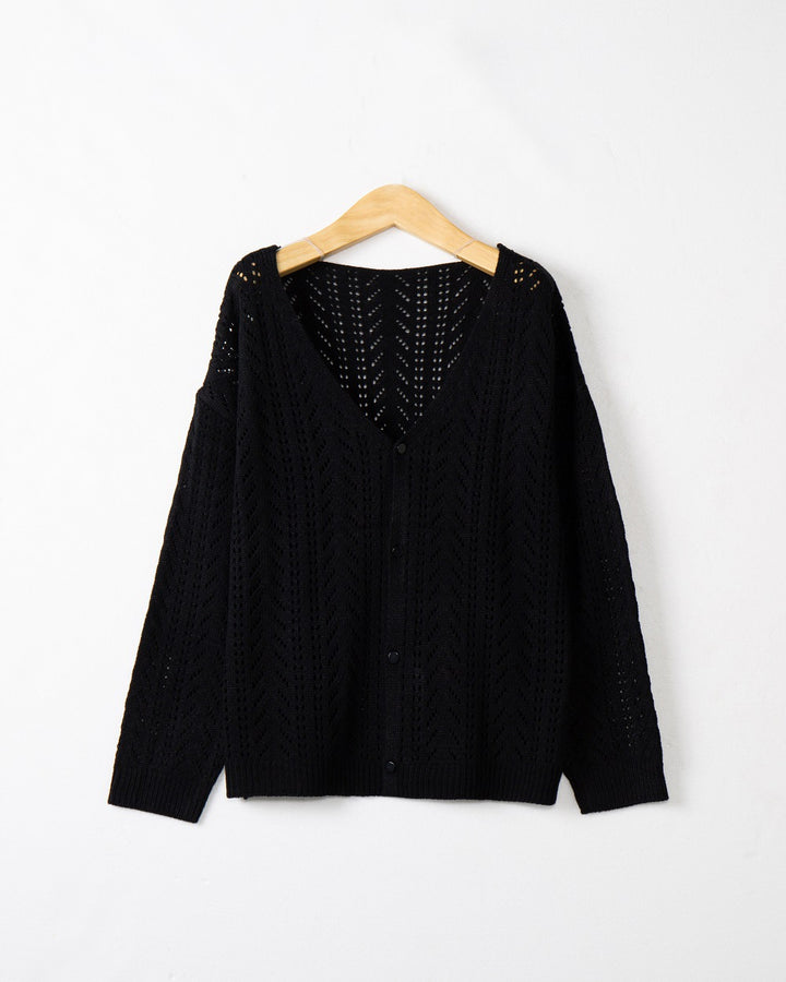 Women's Lightweight Lace Knit Cardigan with Deep V-Neck and Button Placket Mune Fashion