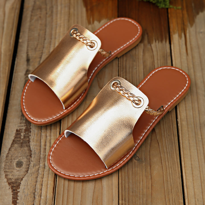 Women's elegant flat slide with wide upper material and braided toe strap Mune Fashion