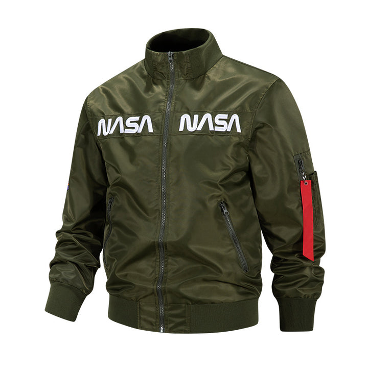 Men's  retro-space pilot bomber with embroidered NASA chest panels and sleeve utility pocket Mune Fashion