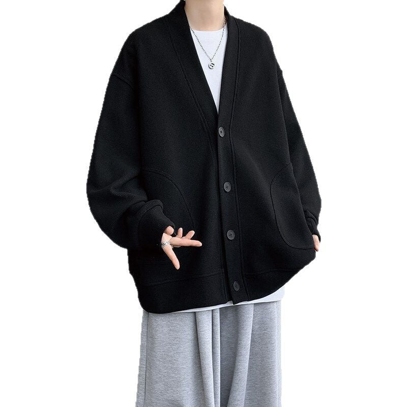 Men's oversized knit cardigan with V-neck, patch round pockets and casual drop shoulder silhouette Mune Fashion