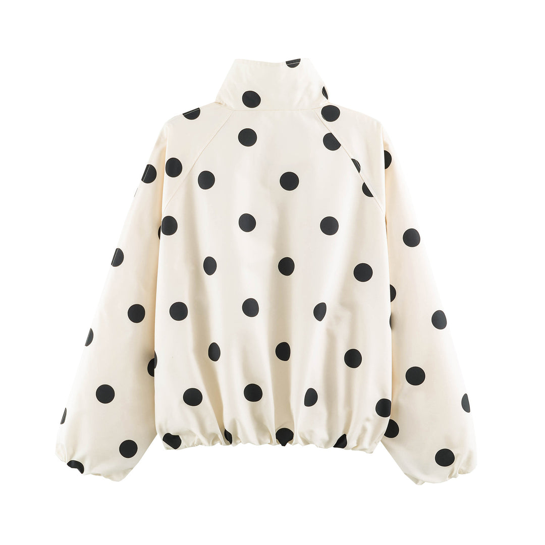 Women's dotted short jacket with high stand-up collar, elastic hem, and practical side pockets Mune Fashion