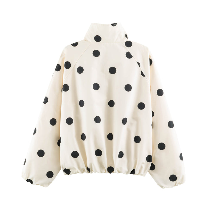 Women's dotted short jacket with high stand-up collar, elastic hem, and practical side pockets Mune Fashion
