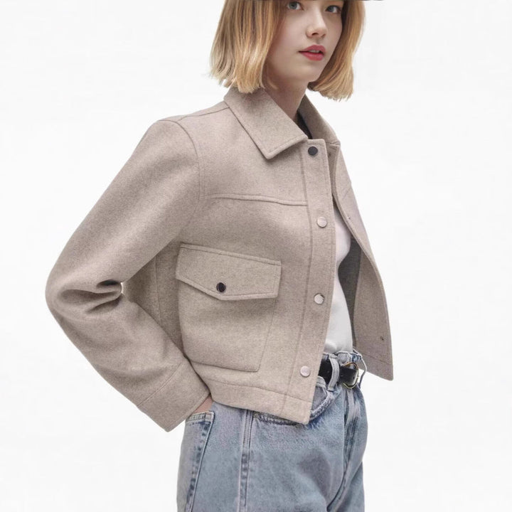 Women's Short Wool Jacket In Classic Style with Patch Pockets Mune