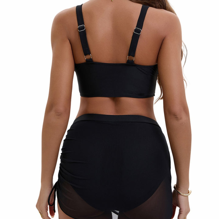 Women's Sporty Bikini Set with Elegant Wrap Skirt and Transparent Inserts Mune Fashion