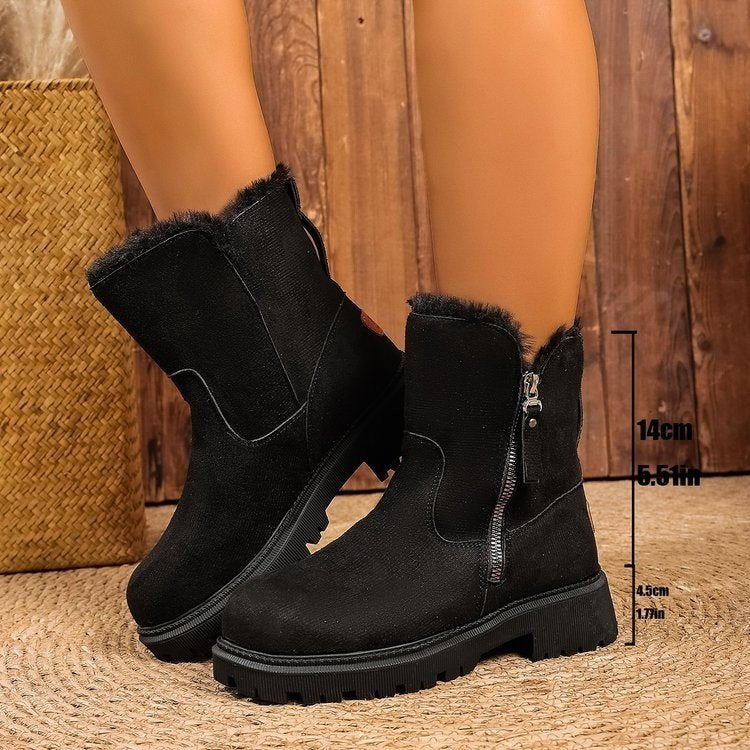 Women Fleece Lined Suede Look Ankle Boots with Teddy Lining, Side Zipper and Profiled Rubber Sole Mune Fashion