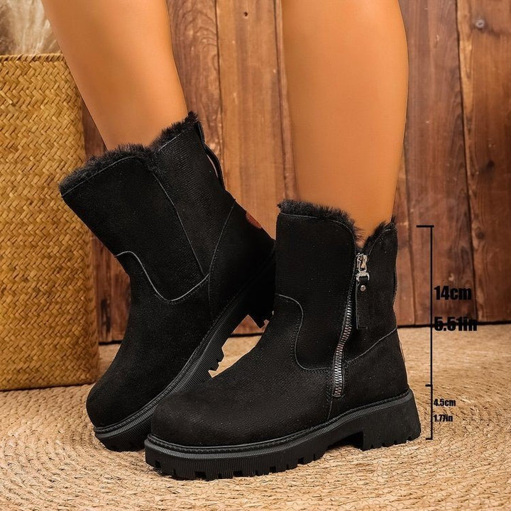 Women Fleece Lined Suede Look Ankle Boots with Teddy Lining, Side Zipper and Profiled Rubber Sole Mune Fashion