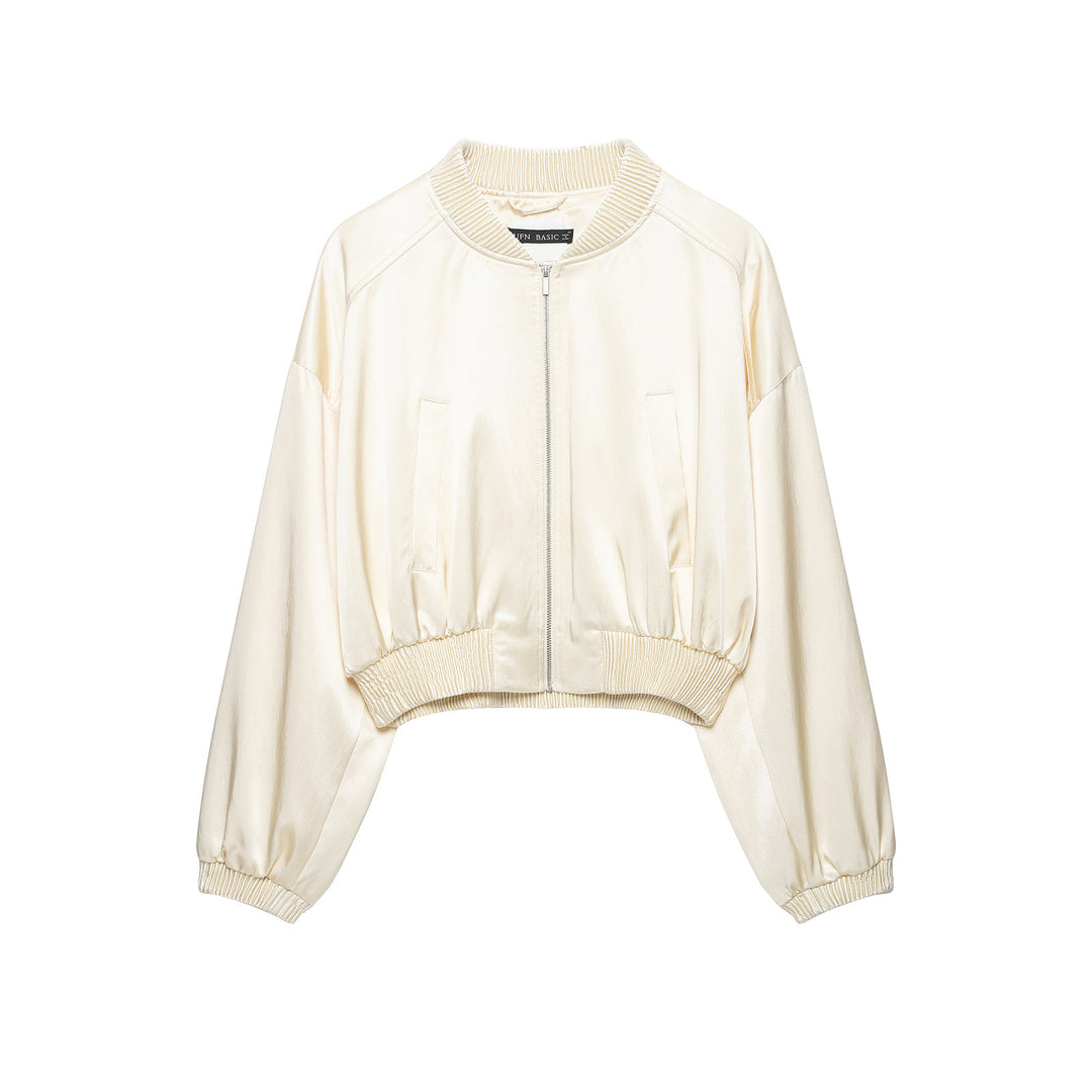 Women's short cropped bomber jacket with ribbed hem and dropped shoulder Drune
