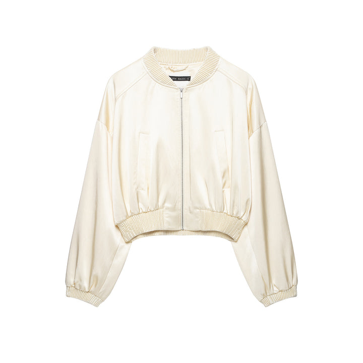Women's short cropped bomber jacket with ribbed hem and dropped shoulder Drune