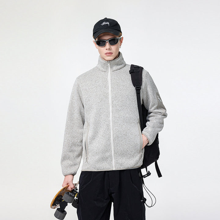 Herren Fleecejacke mit Stehkragen, verdecktem Zwei-Wege-Reißverschluss und wasserabweisenden Utility-Einsätzen Mune Fashion
