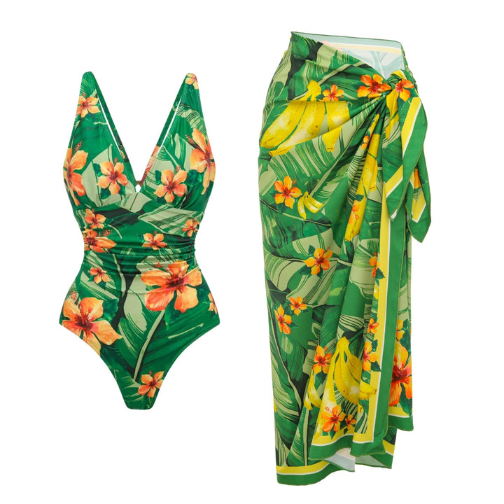 Women's one-piece swimsuit with voluminous ruffles and stylish wrap skirt Mune Fashion