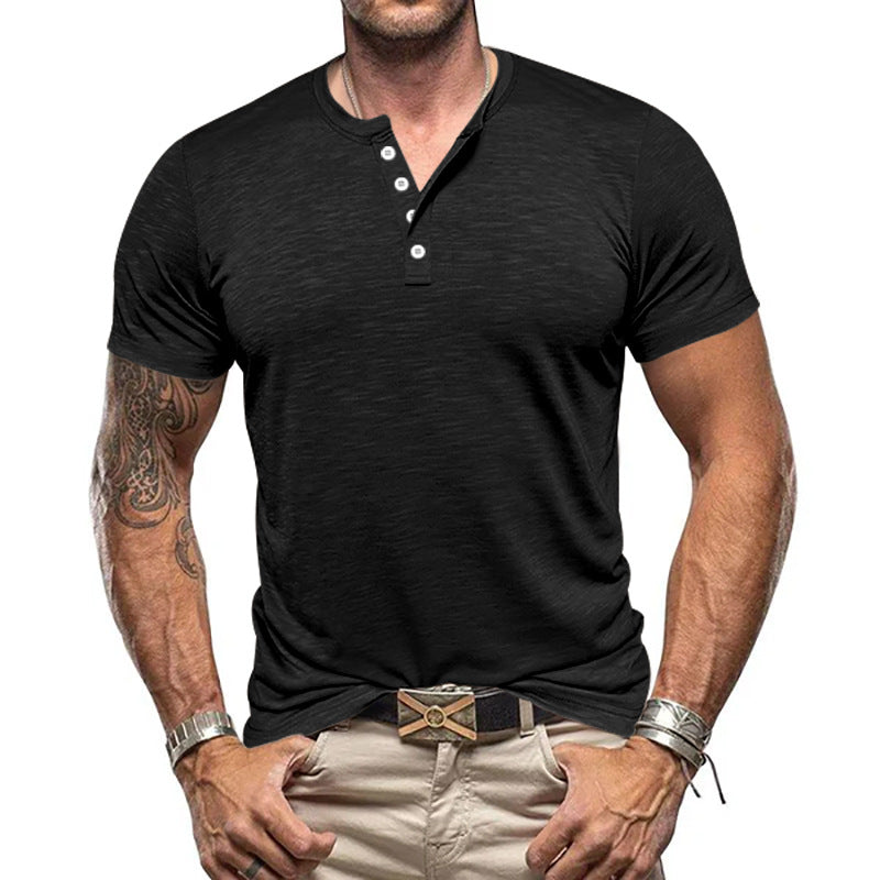 Men's nano athletic Henley t-shirt made of structured slub cotton with short button placket Mune Fashion