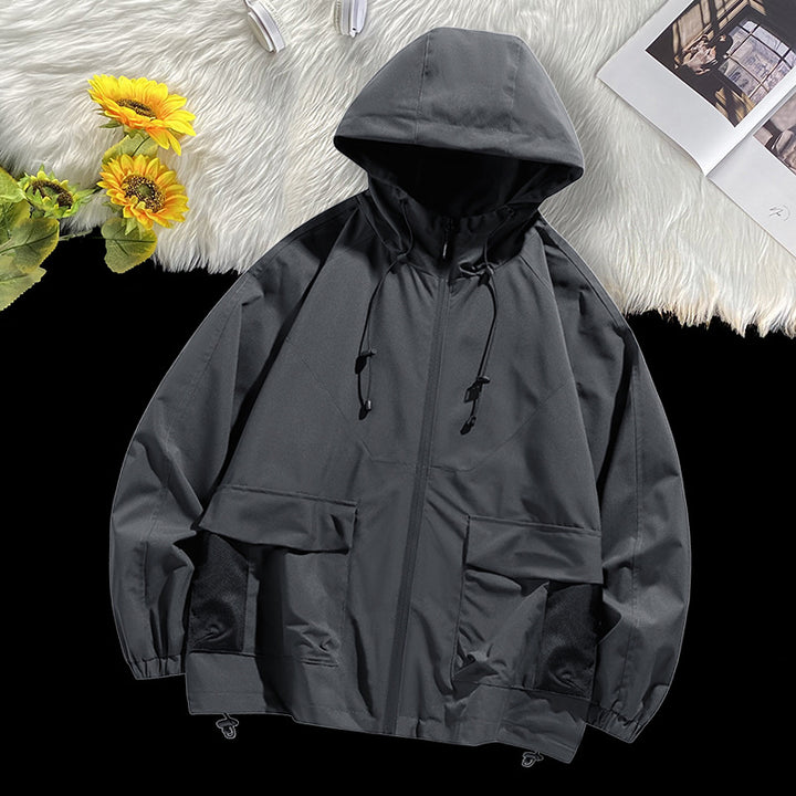 Men's Oversize Hooded Windbreaker with Multi-Pockets, Mesh Inserts and Drawstring Mune Fashion