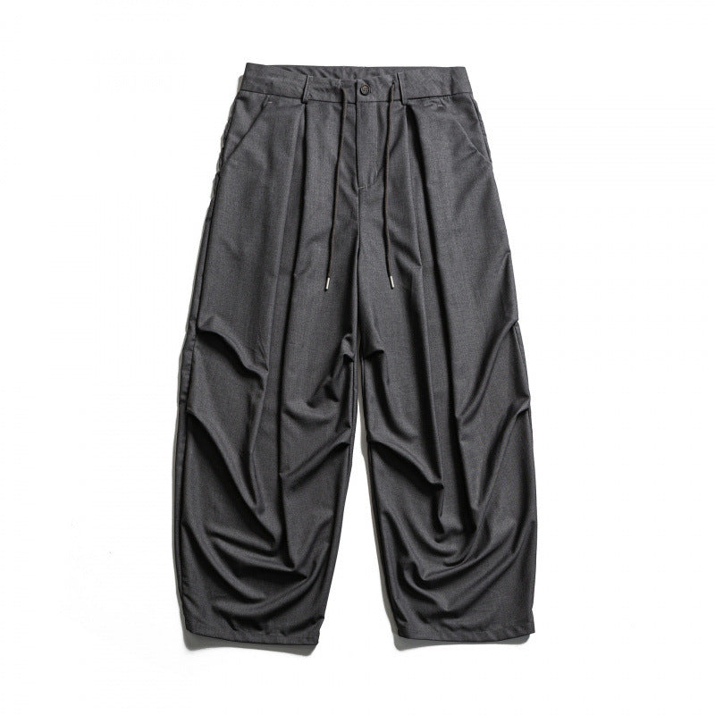 Men's Wide Pleated Baggy Pants with Pleats and Drawstring Mune Fashion