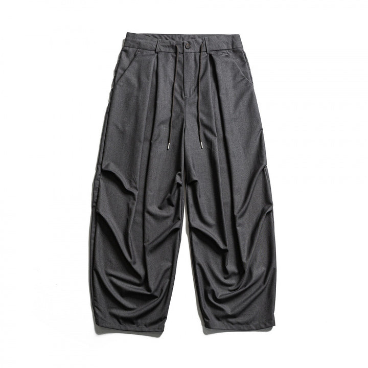 Men's Wide Pleated Baggy Pants with Pleats and Drawstring Mune Fashion