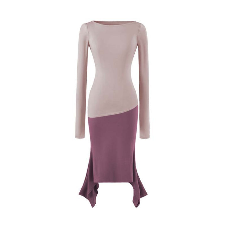 Women Figure-Hugging Midi Dress with Asymmetrical Hem and Panel Design Mune Fashion
