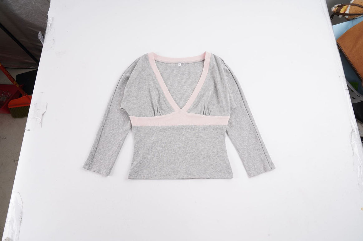 Women Figure-Hugging Long Sleeve Cami with Deep V-Neck and Elastic Underbust Band Mune Fashion