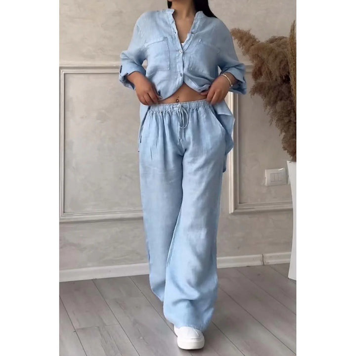 Women's Wide Linen Blend Pants with High Elastic Waistband, Drawstring and Palazzo Silhouette Mune Fashion