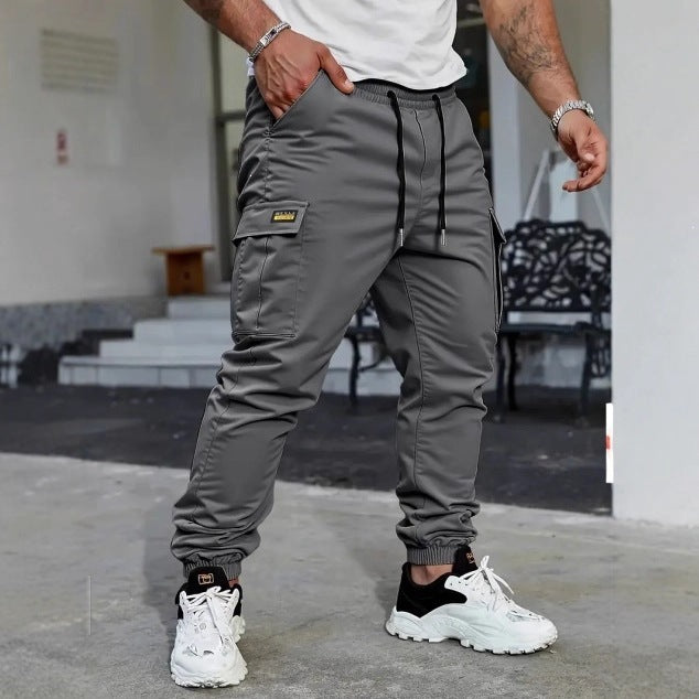 Men's Tapered Utility Cargo Pants with Drawstring Waist, Elastic Cuffs and Multiple Pockets Mune Fashion