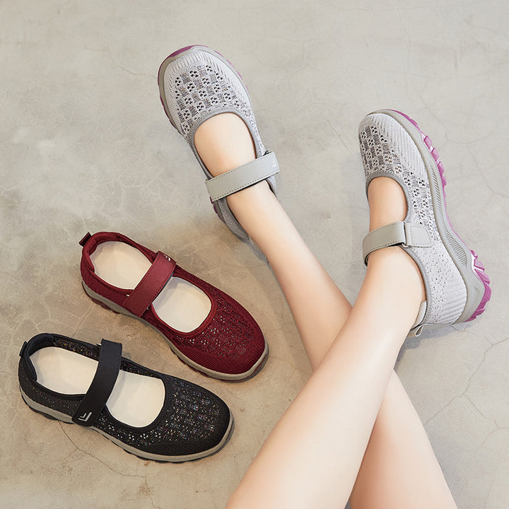 Women's breathable knitted Mary Jane sneakers with Velcro, shock-absorbing EVA midsole, and grippy profile outsole Mune Fashion