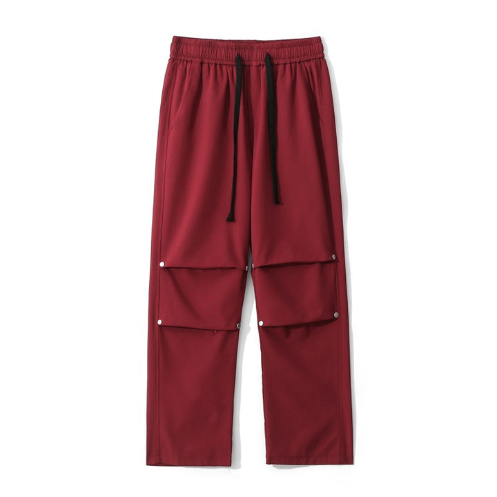 Women Loose Fit Cargo Pants with Snap Button Panels and Drawstring Waist Mune Fashion