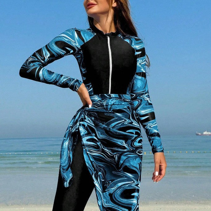 Ladies Sporty Bathing Suit with Elegant Wrap Skirt Mune Fashion