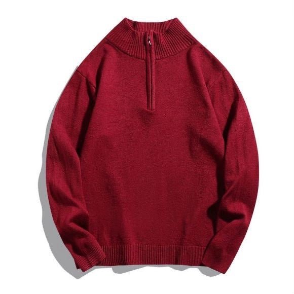 Men's fine-knit half-zip pullover in merino look with stand-up collar and ribbed cuffs Mune Fashion