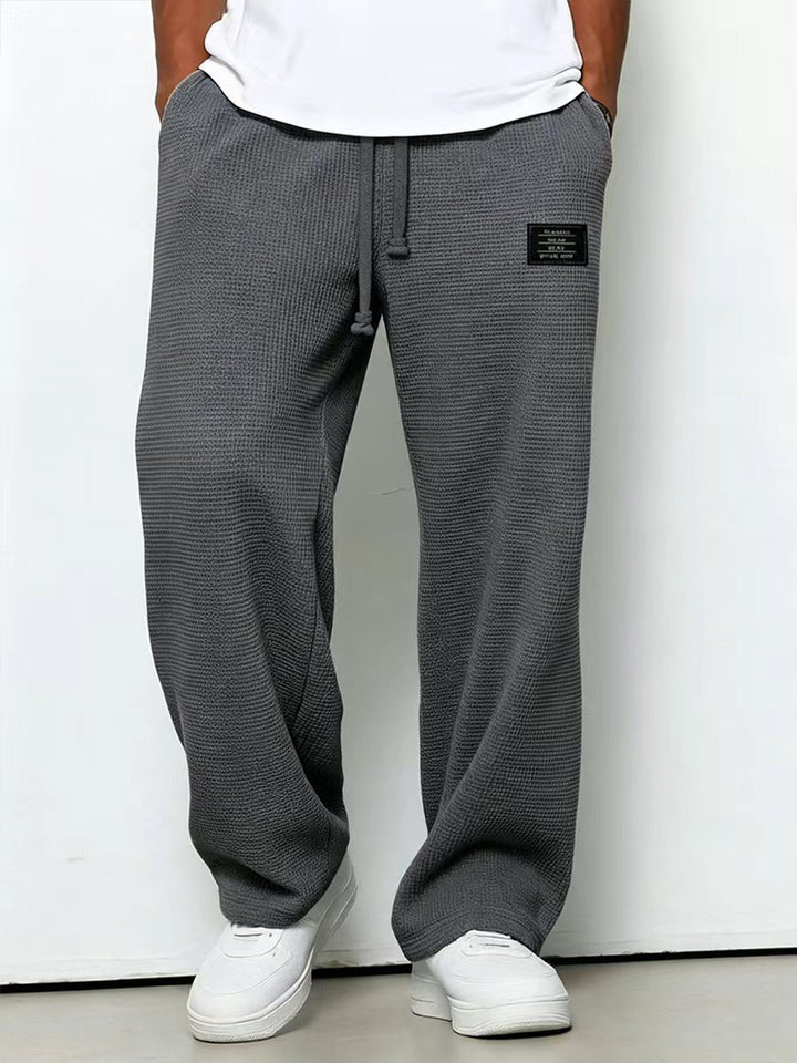 Men's casual waffle knit lounge pants with drawstring and straight cut Mune Fashion