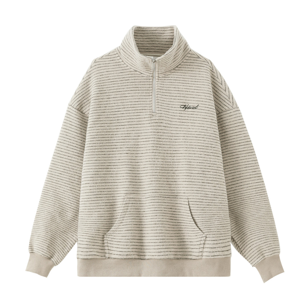 Unisex Oversize-Halfzip-Sweatshirt in fine striped terry with stand-up collar and kangaroo pocket Mune Fashion