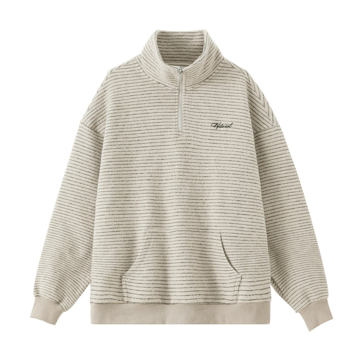 Unisex Oversize-Halfzip-Sweatshirt in fine striped terry with stand-up collar and kangaroo pocket Mune Fashion