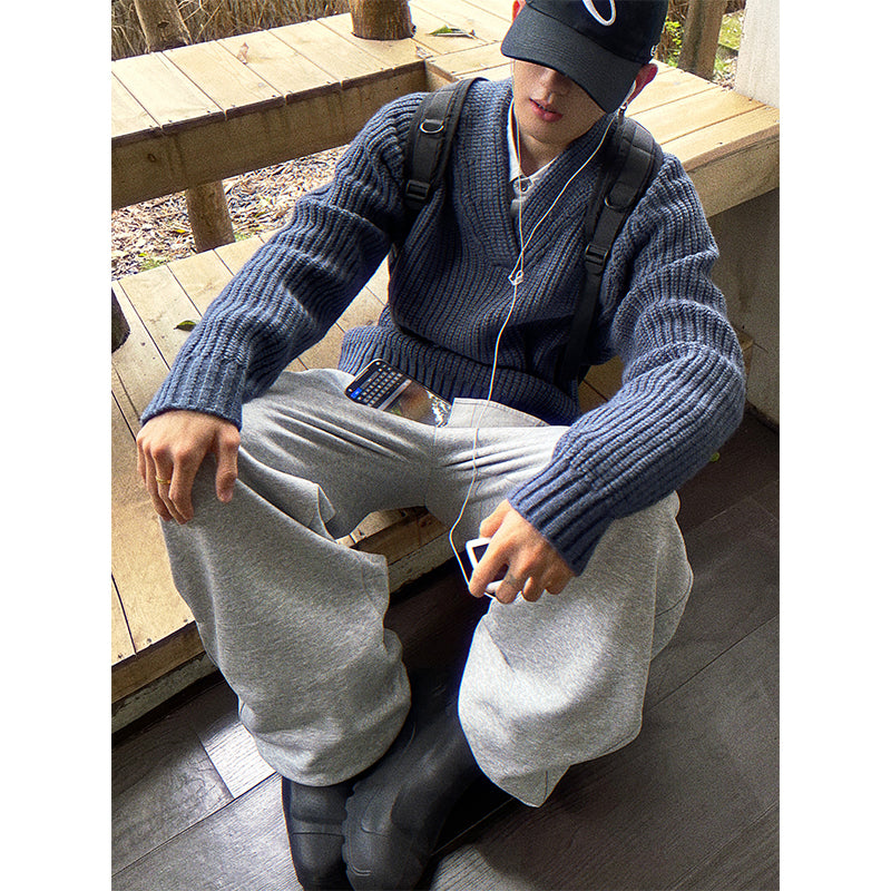 Men's Cozy Chunky Knit Sweater with Colorful Patchwork Mune Fashion