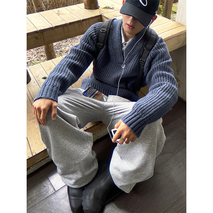Men's Cozy Chunky Knit Sweater with Colorful Patchwork Mune Fashion