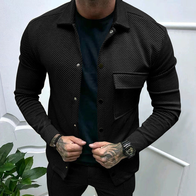 Men's nan urban shirt jacket set in textured cord look with chest flap and narrow fit Mune Fashion