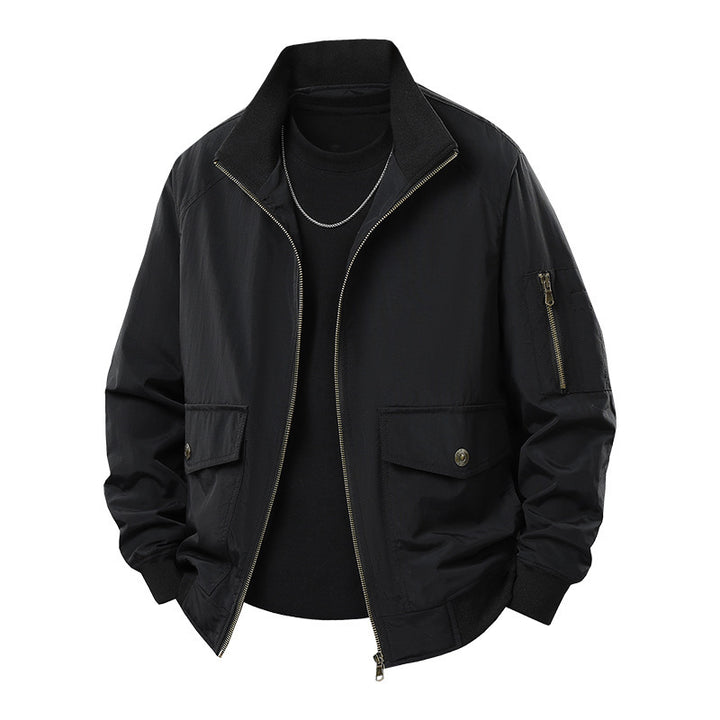 Men's Wind and Water Resistant Urban Bomber Jacket with Stand Collar and Multiple Pockets Mune Fashion