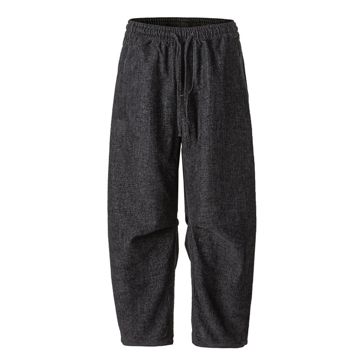 Women's loosely cut cropped pants with high elastic waistband and drawstring made of textured linen blend Mune Fashion