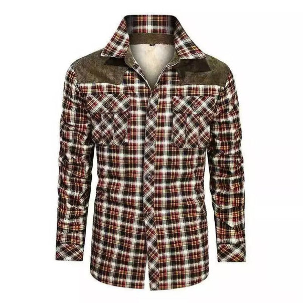 Men's padded check shirt jacket with teddy fleece lining, chest flap pockets and shoulder patches Mune Fashion