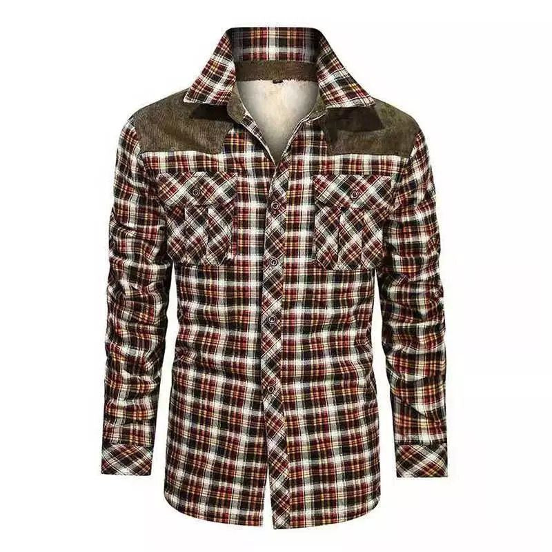 Men's padded check shirt jacket with teddy fleece lining, chest flap pockets and shoulder patches Mune Fashion