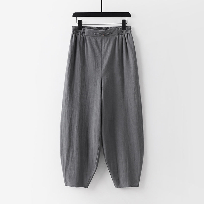 Women Lightweight Linen Harem Pants with Elastic Waistband and Narrow Tapered Ankles Mune Fashion