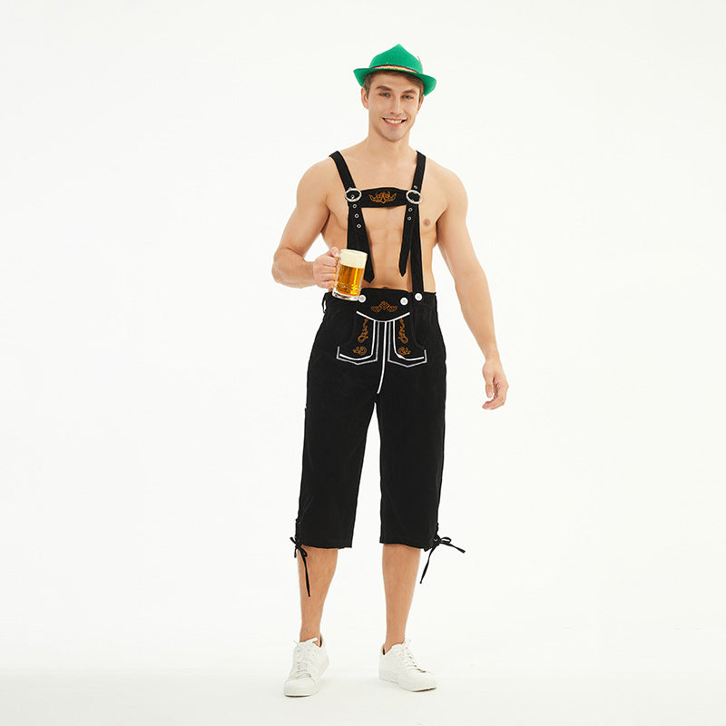 Men's knee-length traditional dungarees with adjustable straps and decorative embroidery Mune Fashion