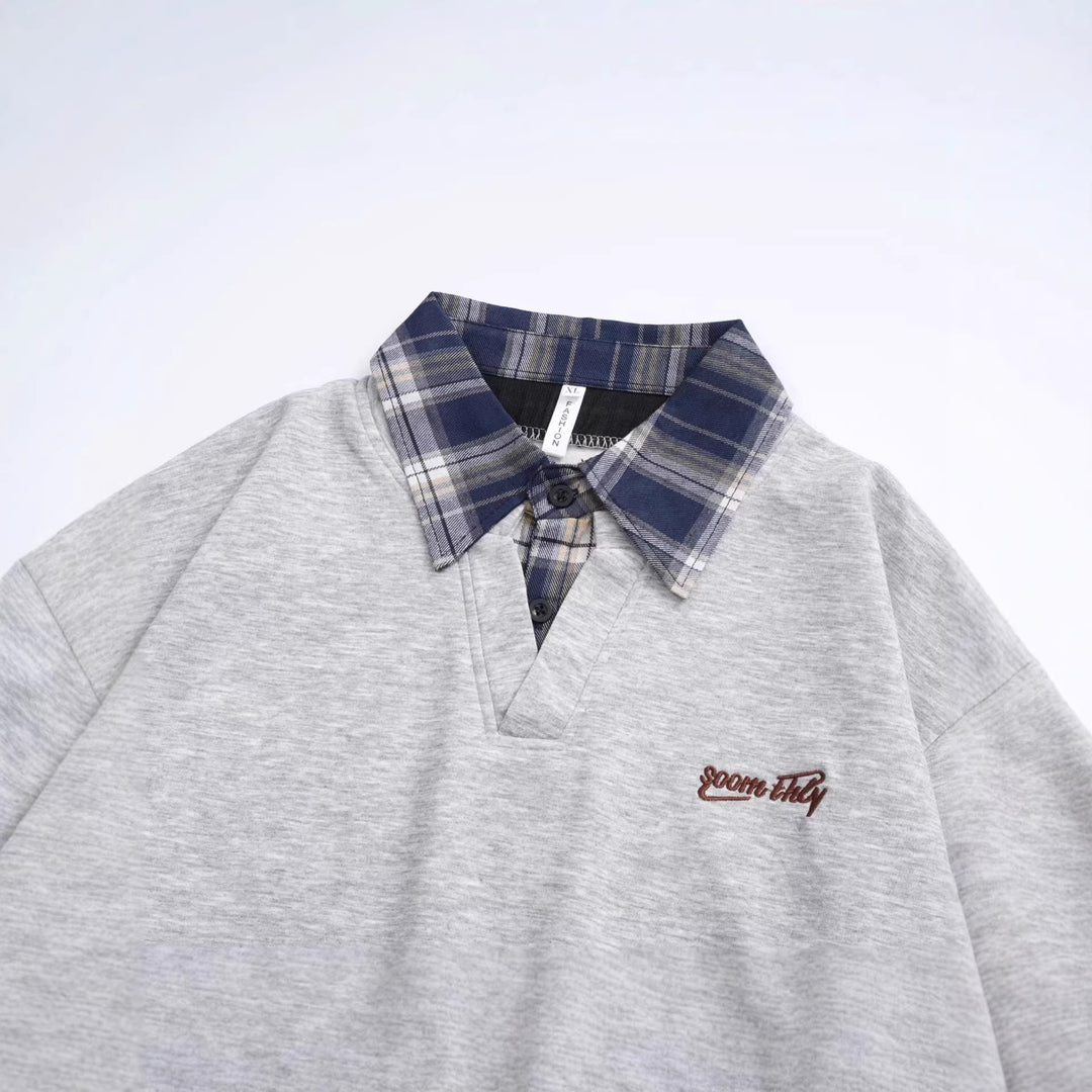 Women's sporty oversized T-shirt with checked collar Mune Fashion