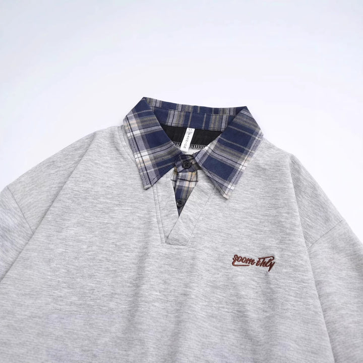 Women's sporty oversized T-shirt with checked collar Mune Fashion