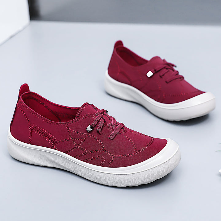 Women's nan elastic slip-on comfort sneaker with decorative decorative stitching, padded heel support, and cushioning lightweight profile sole Mune Fashion
