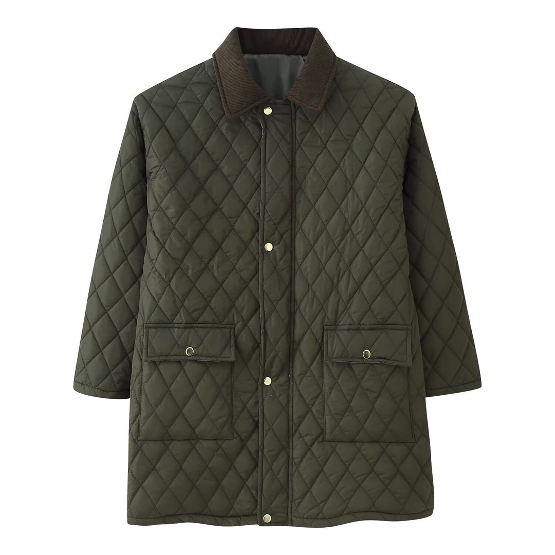 Women’s quilted coat with cord collar, checkered quilting and patch pockets Mune Fashion