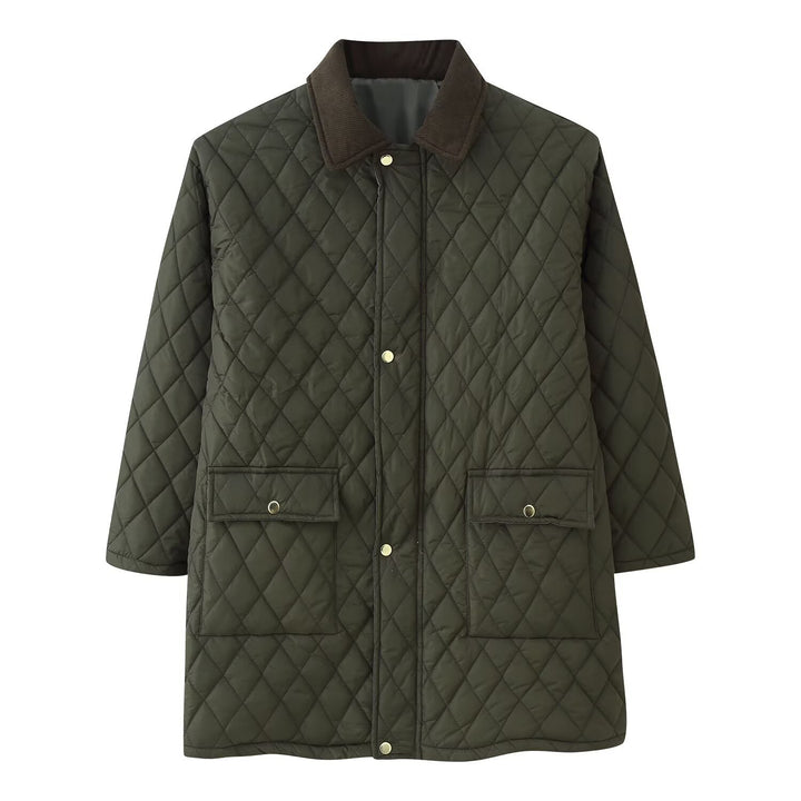 Women’s quilted coat with cord collar, checkered quilting and patch pockets Mune Fashion