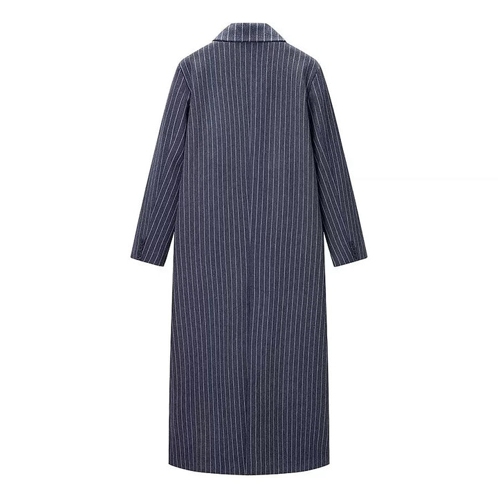 Ladies elegant longer double-breasted coat with pinstripes, shawl collar and patch pockets Mune Fashion