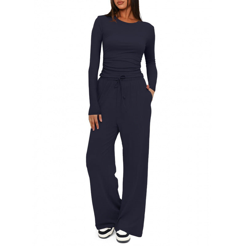 Women's Relaxed Leisure Pants with Extra Wide Leg, Elastic Waistband and Drawstring Mune Fashion